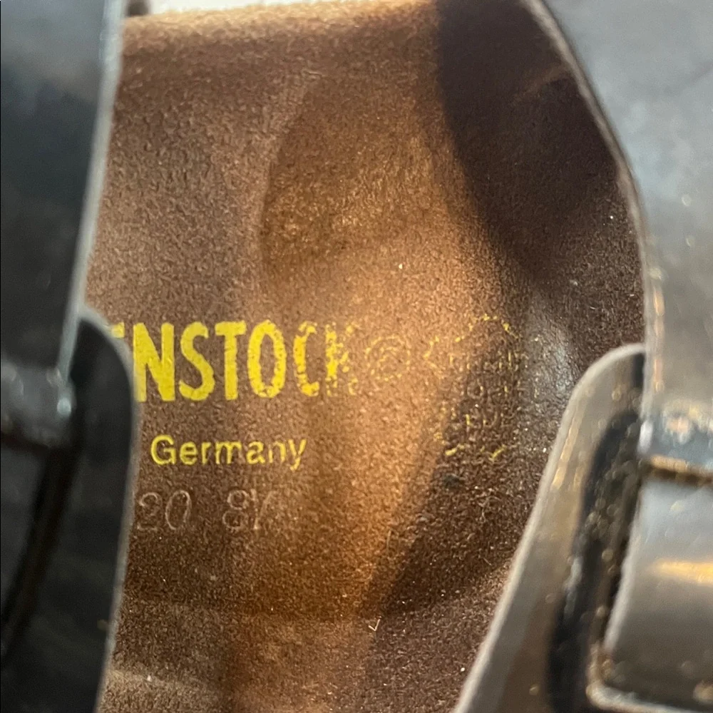 Birkenstock Arizona Dark Grey Birko-Flor Patent Sandals Size 8-8.5